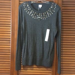 Heather Grey beaded lightweight sweater